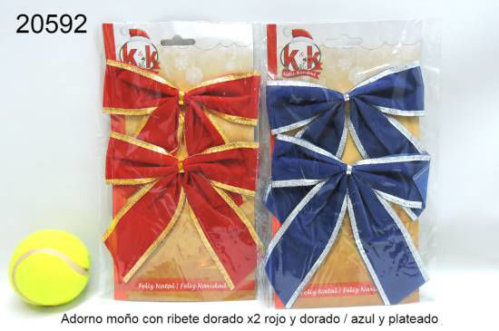 Imagen de ADORNO MOÑO CON RIBETE DORADO X2 ROJO Y DORADO/AZUL Y PLATEADO 10.25